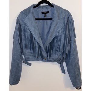 Forever 21 Blue Faux Suede Jacket w fringe Medium